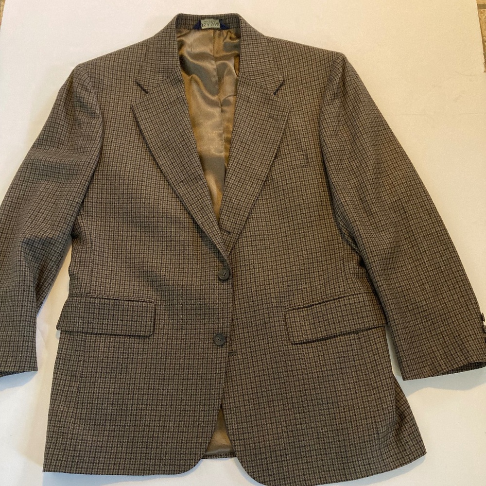 Jos A Bank Executive Men's Wool Sport Coat Brown Houndstooth Sz 41R